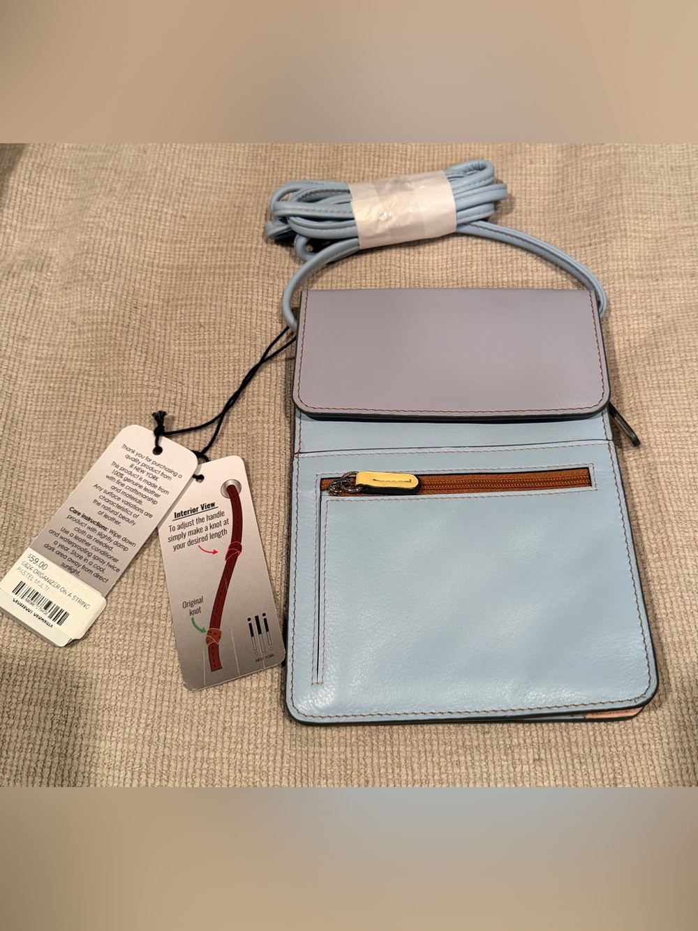 Light Blue Crossbody Bag with Front Zip Pocket